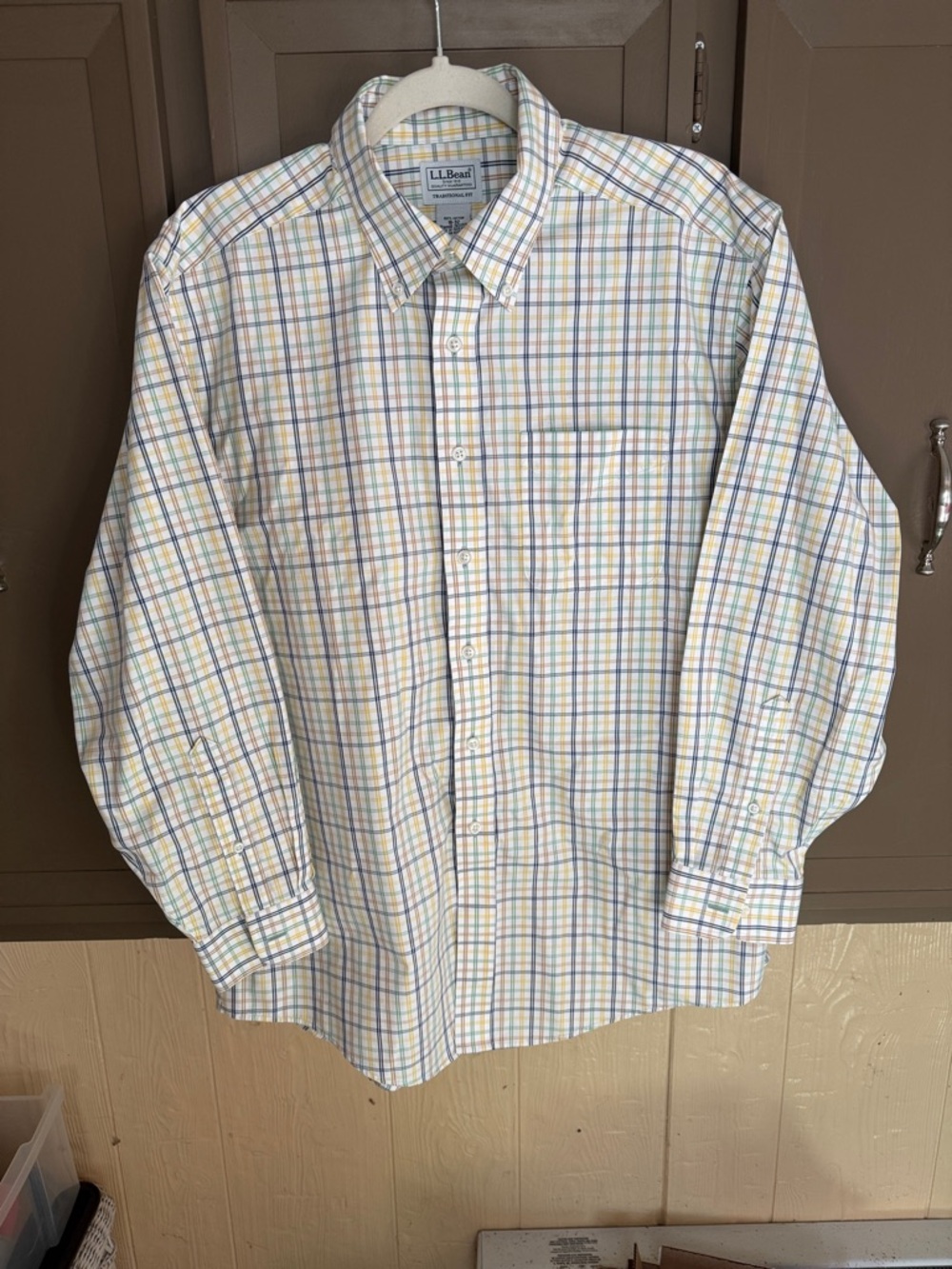 L.L. Bean Men's Plaid Button-Down Shirt - White, Blue & Yellow